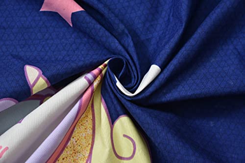 Image of Cotton Feel Glace Cotton Elastic Fitted Printed King Size Double Bed Bedsheet with 2 Pillow Cover(72 inchx78 inch,Blue Unicorn Print)