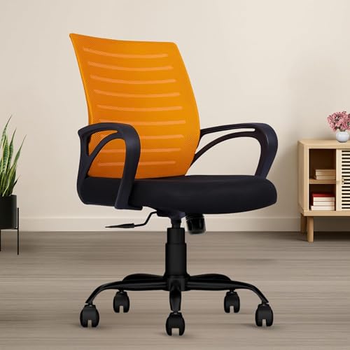 Image of Align Bliz Mesh Computer Chair for Work from Home, Ergonomic Office Seating with Height Adjustment, Armrest Support, Ventilated Backrest, Smooth Swivel Base, 3 Years Warranty - (Orange, Mid Back)