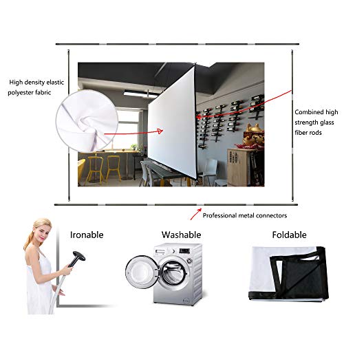 Portable Projector Screen 120 inch Foldable Silver Black Backing Projection Screen with 4 Sides Pole Support