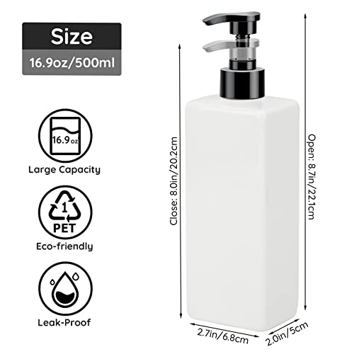 Image of Segbeauty 16.9oz Bathroom Soap Dispenser, 2pcs White Refillable Shampoo and Conditioner Bottles, 500ml Empty Plastic Square Press Pump Bottle Hand Soap Dispenser for Modern Bathroom Kitchen Decor