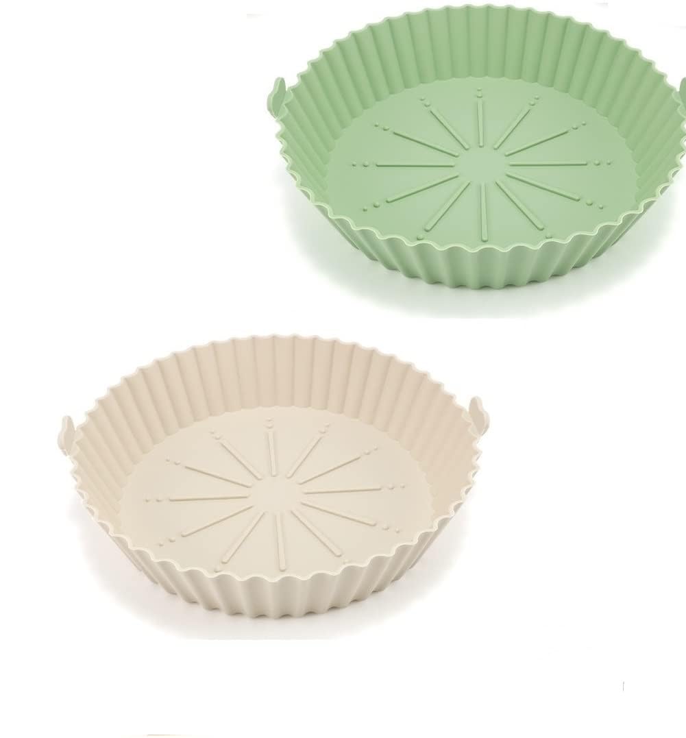 Air Fryer Silicone Air Fryer Liners Silicone Pot Reusable Food Grade Baking Basket Accessories Replacement of Flammable Disposable Parchment Paper (Biege & Pista, 7.5 IN)-image-42