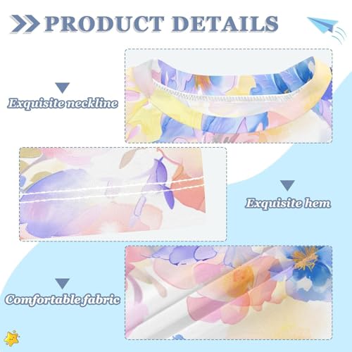 ALAZA Kids Rash Guard Girls Toddler Swim Shirts Short Sleeve Flowers Soft Pastel UPF 50+ 3T3