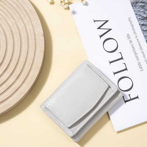 Image of Small Wallet Women Genuine Leather RFID Blocking Trifold Tiny Wallets with Snap Coin Pouch 7 Card Solts