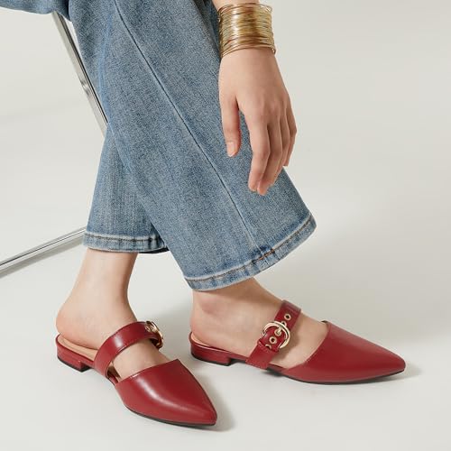 Image of Rekayla Mules for Women Adjustable Strap Pointed Toe Backless Loafer Shoes