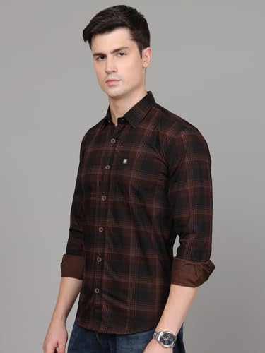 Image of Majestic Man Stylish Slim Fit Cotton Spread Collar Checked Casual Shirt