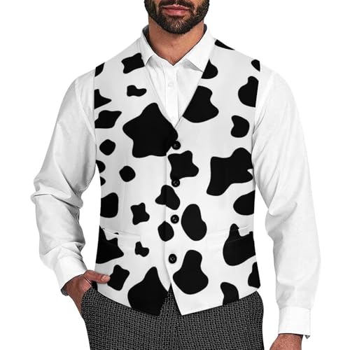 Cow Print Funny Men's Formal Suit Vest Casual Business Dress Waistcoat Printed Vest Slim Fit