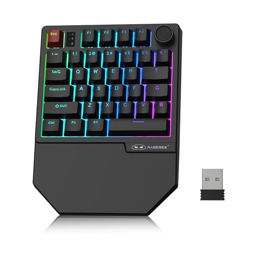 MageGee Wireless One Handed Gaming Keyboard, Tri-Mode BT/ 2.4Ghz RGB Backlit 34 Keys Mini Keyboard for Gamer, Red Switch, Wrist Rest Support(Black)