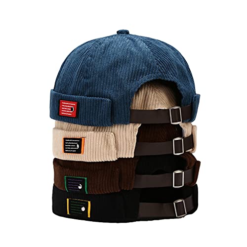 Unisex Brimless Sailor Hat Corduroy Rolled Cuff Harbour No Visor Fisherman Leon Hat Miki Skull Docker Beanie Cap #TOP10