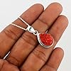 GEMKORA Real Red Coral Crystal Pendant Necklace, Natural Gemstone, Birthstone, Bezel Setting, Cabochon Pear Crystal, Healing Stone, Gift for Women, Silver Plated Jewelry 18 inch #3