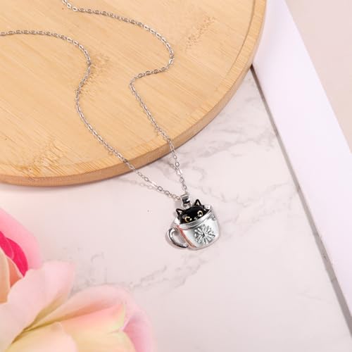 Black Cat Necklace, Cat Pendant Necklaces Black Cat in Cup Necklace Girl Jewelry Gift for Girls Daughter Granddaughter Niece Christmas Birthday Gift3