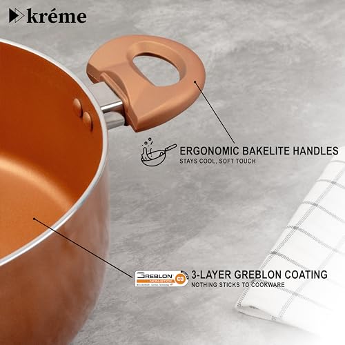 Image of Kreme Sonet 4.5L Biryani Pot with Glass Lid, Induction and Gas Compatible, Casserole Set, Non-Stick & Non-Toxic, Biryani Pulao Serving Pot, Bronze