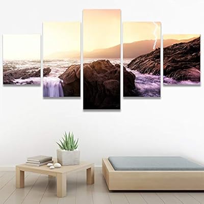 SIGNWIN 5 Panel Canvas Wall Art Coastal Multicolor...