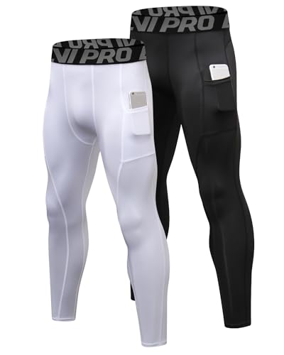 Leggings sport hommes 2 pièces running collant compression avec poche téléphone noir