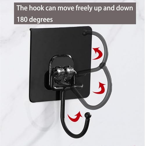 Image of 6 Pcs Black Self-Adhesive Wall Hooks Heavy Duty Waterproof Nail-Free Rustproof Metal Hooks for Bathroom Kitchen Bedroom Ceiling Home Towels Keys Bags Coats Clothes