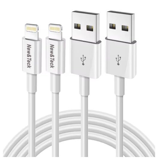 New&Teck Lot de 2 cable 1M pour iPhone,Fil Cable USB Charge Rapide, Câble USB Vers Lightning pour iPhone 7/8/8+/X/XR/11/12/13/13 Pro Max/14/14 Pro/14 Pro Max/iPad