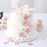 YOcity 60 Pcs Edible Cherry Blossom for Cake Decorations Edible Flowers Cupcake Toppers Wafer Paper Flowers for Baby Shower Kids Birthday Party Decorations Supplies Pink White