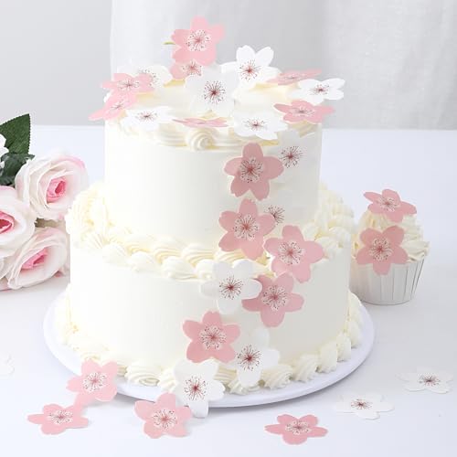 YOcity 60 Pcs Edible Cherry Blossom for Cake Decorations Edible Flowers Cupcake Toppers Wafer Paper Flowers for Baby Shower Kids Birthday Party Decorations Supplies Pink White YOcity 60 Pcs Edible Cherry Blossom for Cake Decorations Edible Flowers Cupcake Toppers Wafer Paper Flowers for Baby Shower Kids Birthday Party Decorations Supplies Pink White
