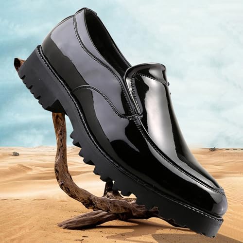 Men's Patent Leather Printed Platform Pointed Toe Dress Loafers Fashion Chunky Block Heel Lug Sole Non Slip Thick Cushioned Comfortable Slip On Party Penny Shoes for Business Wedding2