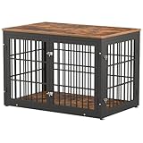 rehomerance 48 Inch Rustic Heavy Duty Dog Crate Furniture for Extra Large Dogs, Decorative Pet House End Table, Wooden Cage Kennel Furniture Indoor, Black and Brown