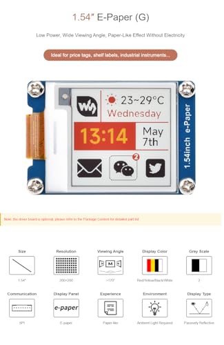 Image of 1.54inch e-Paper Display (G) - 200x200 Red /Yellow /Black /White e-Ink Screen with SPI Interface, Ultra-Low Power Consumption, Wide Viewing Angle for Raspberry Pi, Arduino, Jetson Nano