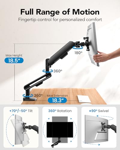 Image of HUANUO Ultrawide Monitor Arm for 13 - 40 inch Screens, Single Monitor Mount Holds up to 26.4lbs, Adjustable Monitor Stand with C-Clamp & Grommet Base, VESA Mount 75x75mm /100x100mm