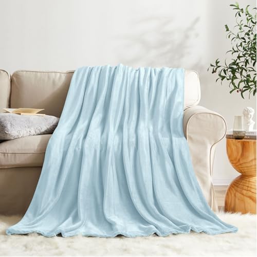 Image of KMUSET Fleece Blanket Mist Blue Lightweight Super Soft Cozy Fuzzy Bed Blankets Microfiber Factory Shop