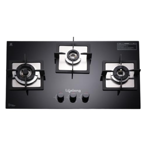 Image of Lifelong 3 Burner Hob | 8mm Thick Toughened Glass | Highly Efficient Auto Ignition Tabletop Gas Stove & Wok Burner | 360 Multidirectional Gas Inlet | Spill-Proof & Easy Clean Surface (Black)