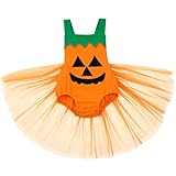 EFINNY Newborn Baby Girl Halloween Costumes Sleeveless Orange Pumpkin Romper Bodysuit + Tutu Skirt Halloween Outfits 0-24M