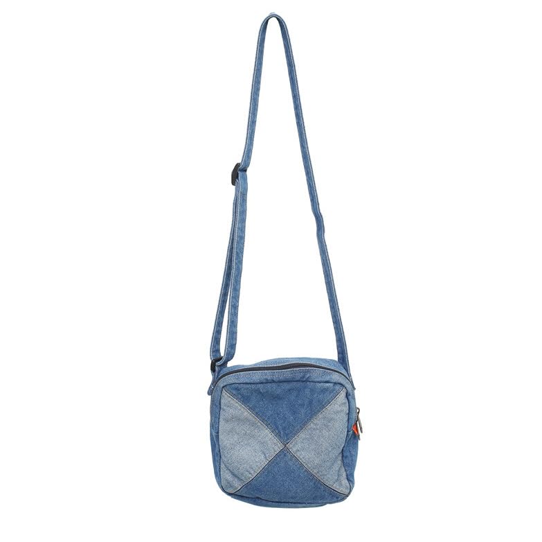 Bolsa tiracolo de brim colorida unissex casual quadrada, Azul claro, Medium
