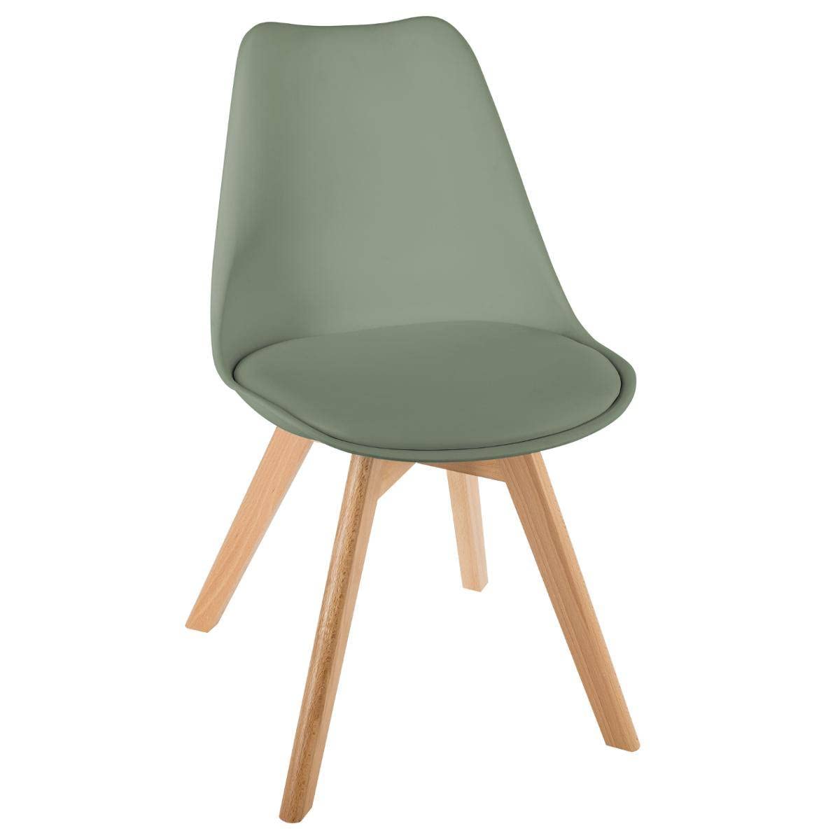 Atmosphera Créateur d'Intérieur - Chaise Baya Vert Kaki - Plastique et Hêtre - Salle à Manger, Cuisine, Bureau, Salon - Confortable Coussin Intégré