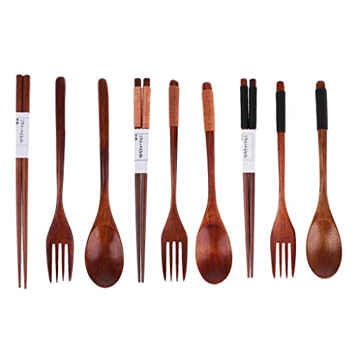Portable Travel Camping Compact Utensil Set Wood Spoon Fork 