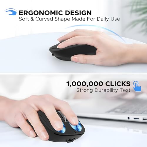 Image of Ant Globe20 Wireless Mouse Dual Mode Bluetooth & 2.4GHz USB| 1600 DPI Optical Sensor | Silent Click Rechargeable Ergonomic Mouse | 4 Button Cordless Mouse for Laptop, PC, Mac, Windows, Linux | Black
