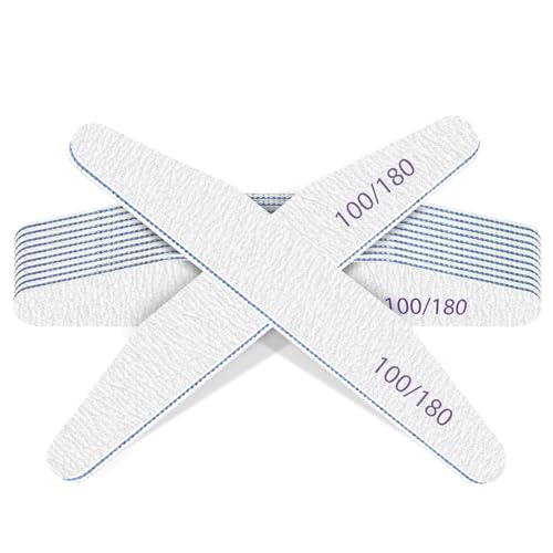 MOXYOY 10 Pieces Lime a Ongle, 100/180 Grit Limes a Ongles Professionnelle, Double Sided Washable pour la Home & Nail Salon