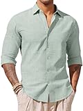 Yousify Mens Button Down Shirts Long Sleeve Casual Linen Dress Shirt Lightweight Beach Wedding Tops Mint