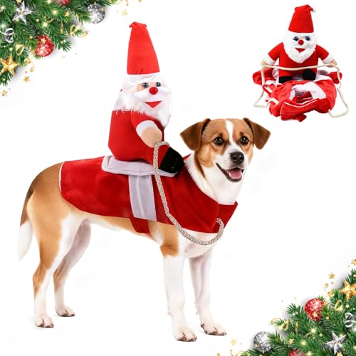 Hundekostüm Weihnachten, FuxFuis Hund Weihnachtskostüm Haustierkleidung Lustige Hundekostüme für Brustumfang 60-70cm Hunde, Party Hund Kostüm Weihnachtsmann Kostüm für Haustier (L)