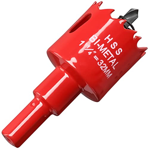 Sierras de Corona 32 mm, M42 HSS Bi-Metal Coronas Perforadoras con Adaptador y Broca Piloto Profundidad de Corte 27 mm, Abridor de Agujero para Metal Aluminio Madera PVC Plástico/Rojo