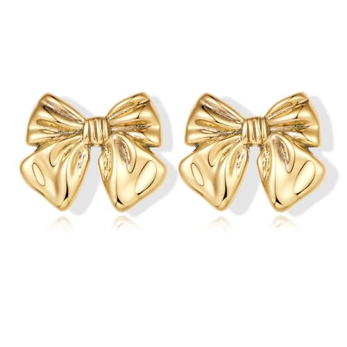 Gold Plated Bow Studs and Dangle Earrings - Silver Bow Statement Earrings Gift