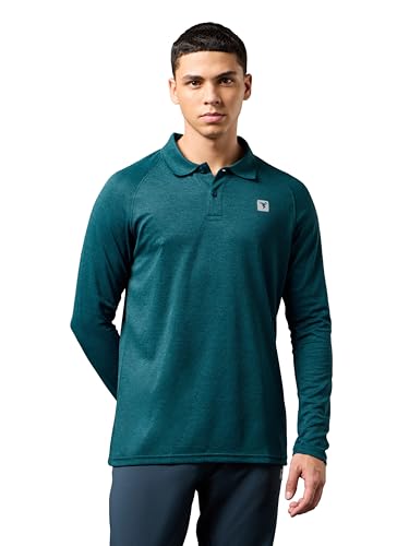 Image of TECHNOSPORT Mens Slim Fit Self-Design Full Sleeve Polo T-Shirt with Double Cool, SPF50+ Proerties for Gym, Workout and Regular Use