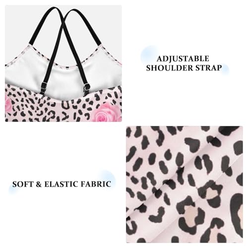 Leopard Pink Roses Swimsuit for Girls One Piece, Spaghetti Straps, Cross Back Design, Ages 3T3