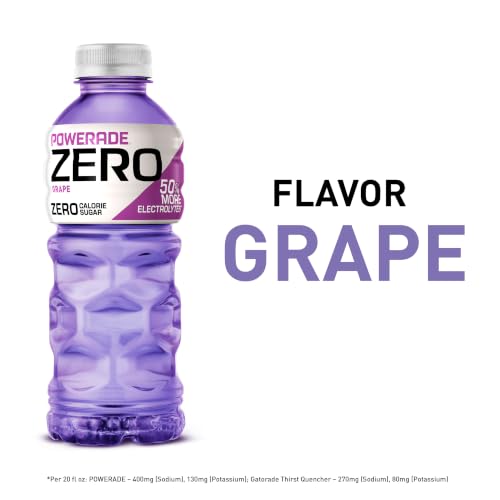 Image of POWERADE Electrolyte Enhanced Zero Sugar Grape Sports Drink, 20 Ounce (Pack of 8) | Sugar-free Sport Beverage Enhanced with Electrolytes | 50% More Electrolytes vs. the Leading Sports Drink (per 12oz serving)*