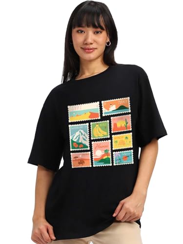 Image of JUNEBERRY 100% Pure Cotton Oversized Loose Baggy Fit Drop Shoulder Half Sleeve Round Neck Cool Front Teddy Printed Cork & White T-Shirt for Women /Girls (Available in from S to 2XL)