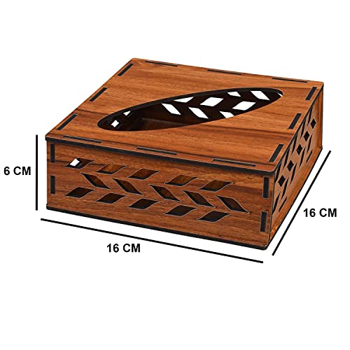 Image of Deskart Wooden Tissue Paper Box | Refillable Facial Napkin Holder Stand with Tissue Paper Pack for Kitchen Dining Table, Resturant and Cafe (Square)