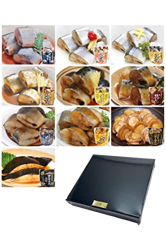 ギフト おかず レトルト 魚 【Amazon.jp 限定販売】【シュリンク加工 ギフトボックスでお届け】兼由 人気10種類 食べ比べセット（さんまの旨煮/さんまの梅酢煮/さんまのゆず塩煮/さんまの味噌煮/いわしの生姜煮/いわしの味噌煮/ほっけの旨煮/さばの味噌煮/ほたてのバター醤油/黒ガレイの煮付）食べきらなくてもOK！保存用チャック袋 &メッセージカード付き