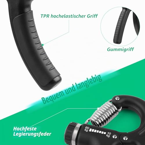 NIYIKOW Handtrainer Unterarmtrainer, Einstellbarer Widerstand 10-60kg, Grip Griffkraft Trainer, Fingertrainer, Hand Unterarm Trainingsgerät, Für Sportler und Wiederherstellung der Hand - Schwarz