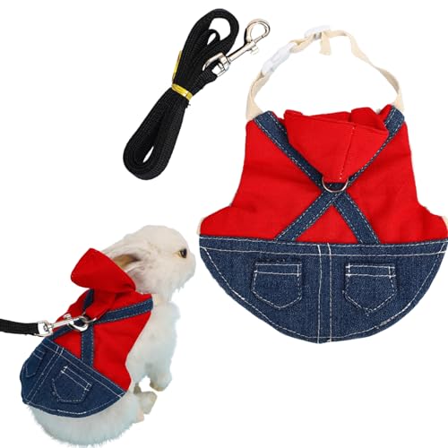 Image of Rabbit Harness and Leash,Small Animal Clothes for Rabbit Guinea Pig, Bunny Plaid Harness Leash Guinea Pig Clothes for Kitten and Other Small Animals (Red,S)