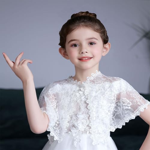 Image of White Lace Cape Floral Bolero Cardigan Shrug Cover Up Jacket for Girls Kids Toddler Child