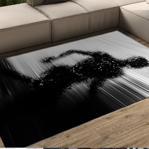 Tapis noir et blanc 80x150 cm lavable et pliable style abstrait