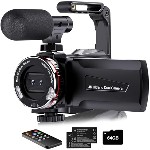4K Video Camera Camcorder, 64MP UHD Vlogging Dual Camera