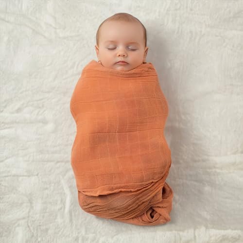 Image of 2 Pack Muslin Swaddle Blankets (Terracotta), 100% Organic Cotton, Large 47 x 43, Newborn Recieving Blanket,Gender Nuetral Color Patterns, Burping Cloth, Nursing Cover.