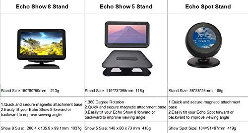 Ousyaah - Supporto regolabile in alluminio con rotazione a 360°, per Echo Show 5, supporto in plastica per Echo Show 8 e Echo Spot, base antiscivolo, funzione di inclinazione, colore nero - Image 7